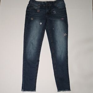 SO Girls Sz 14 Dark Blue Embroidered Ankle Jeans